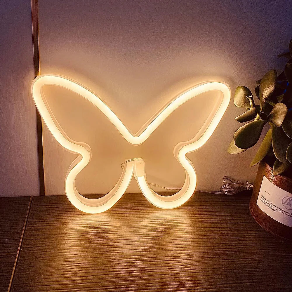 Néon LED Champignon, Papillon, Chat, Crâne