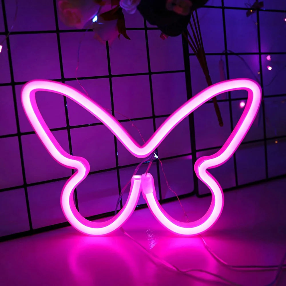 Néon LED Champignon, Papillon, Chat, Crâne