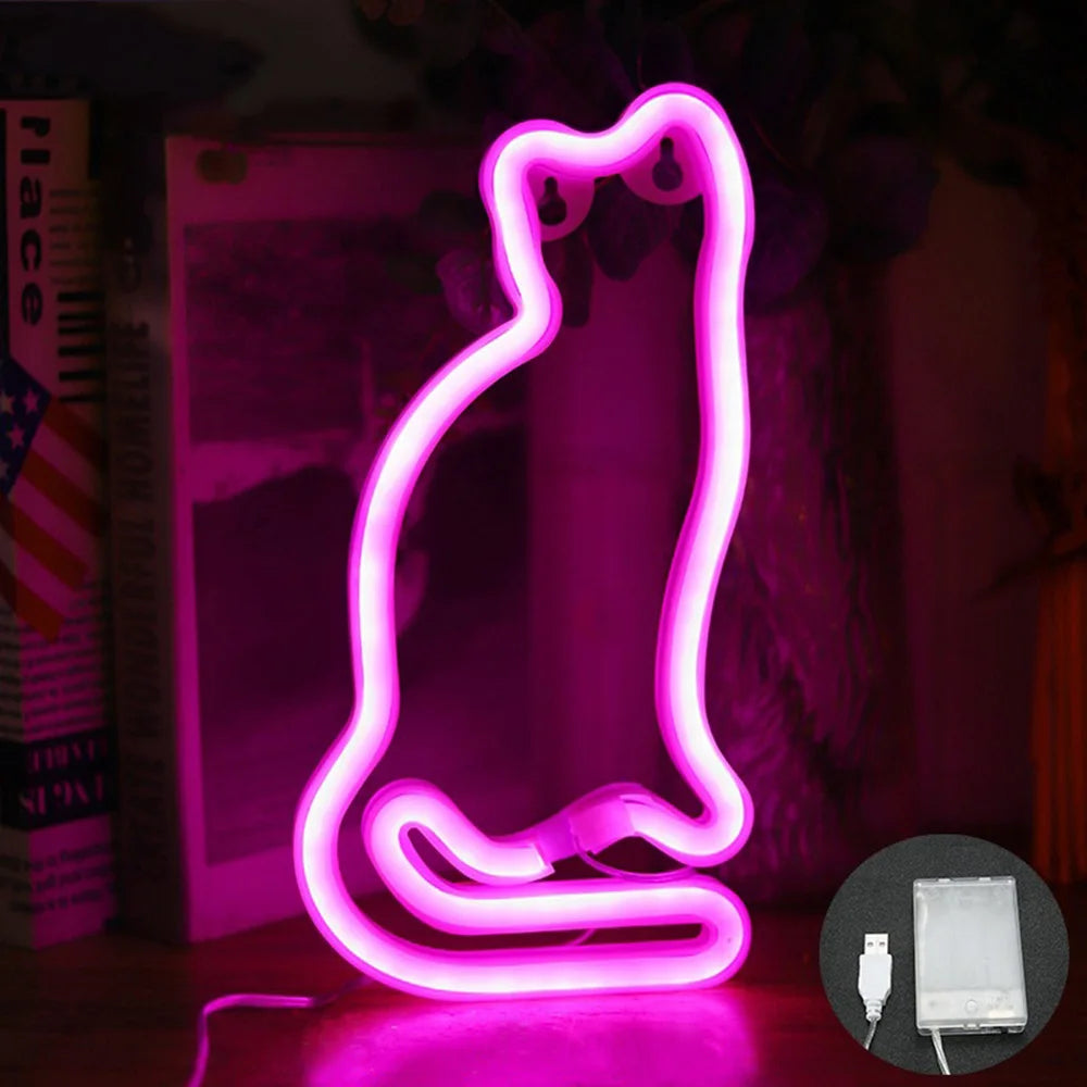 Néon LED Champignon, Papillon, Chat, Crâne